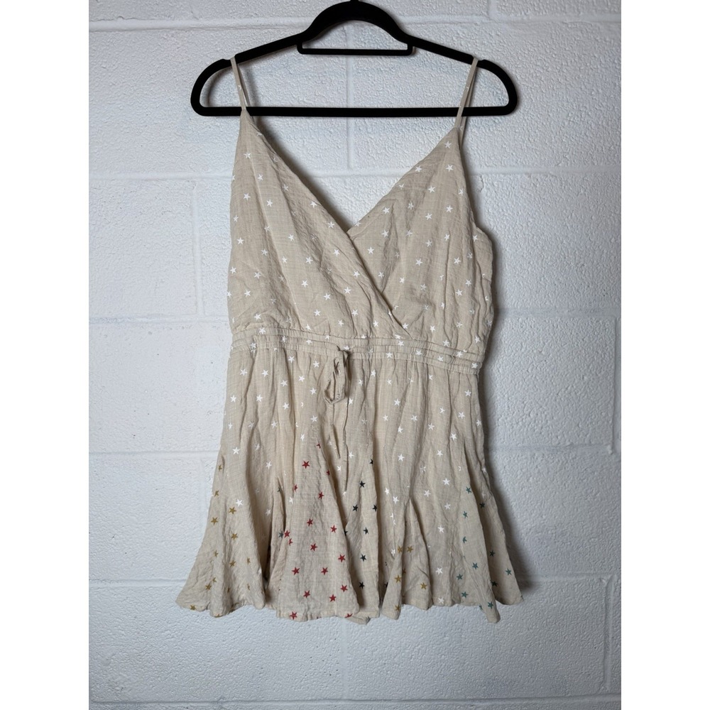 Storia Patriotic Stars Shorts Romper Women's Large Beige Boho Festival Flowy